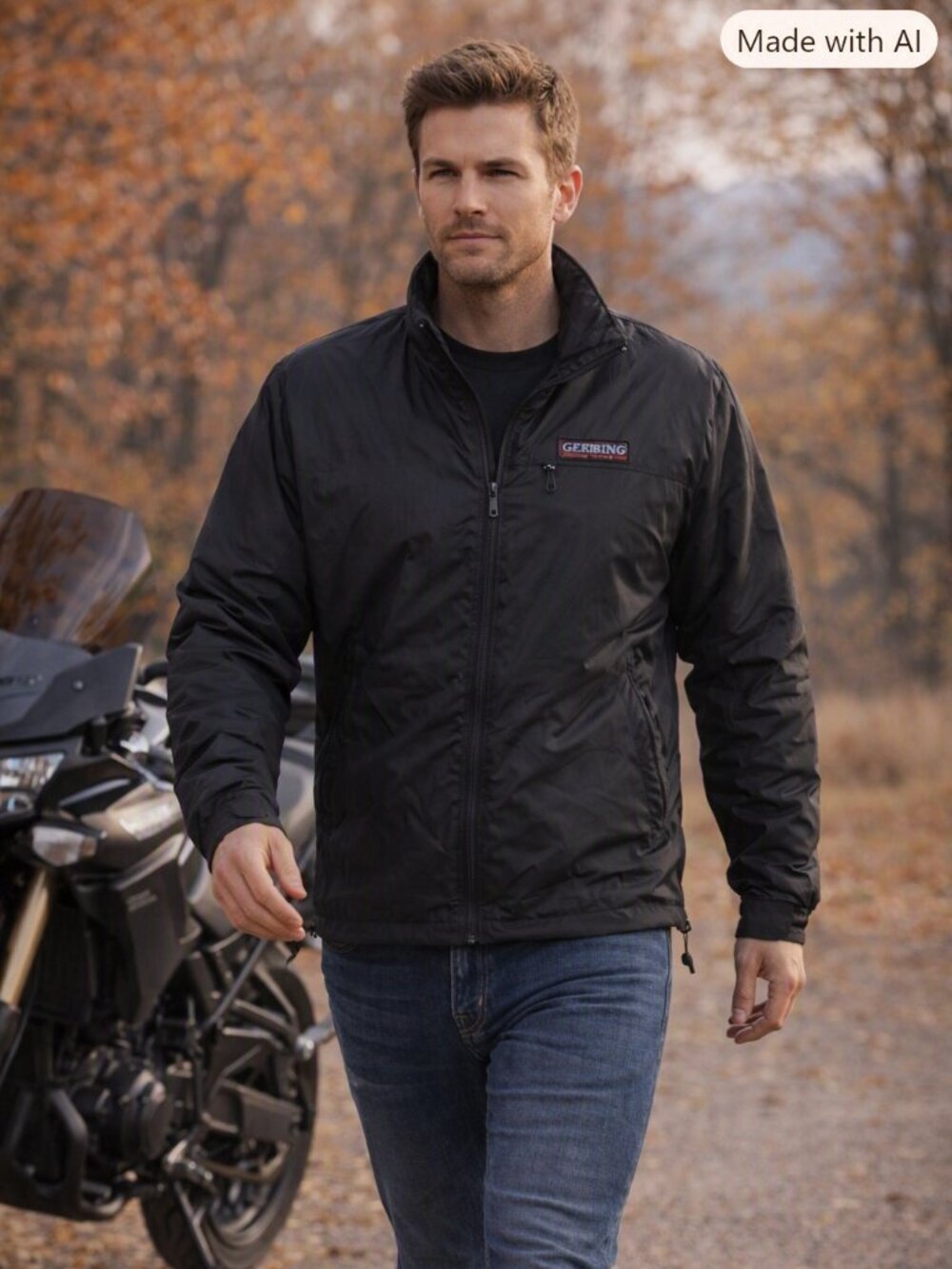 Gerbing Nylon Black Heated Motorcycle Biker Jacket Lined Full Zip Bomber Men 48
